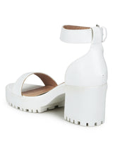 White Box Cleated Bottom Ankle Strap Block Heels