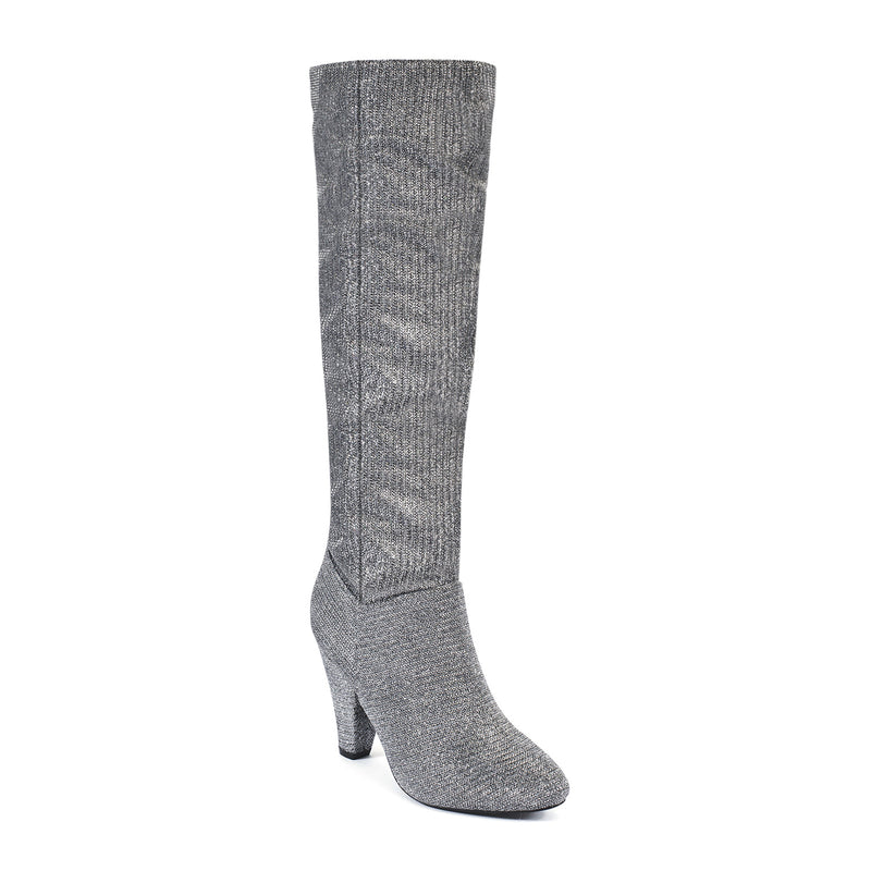 Silver Shimmer Slouth Long Boots