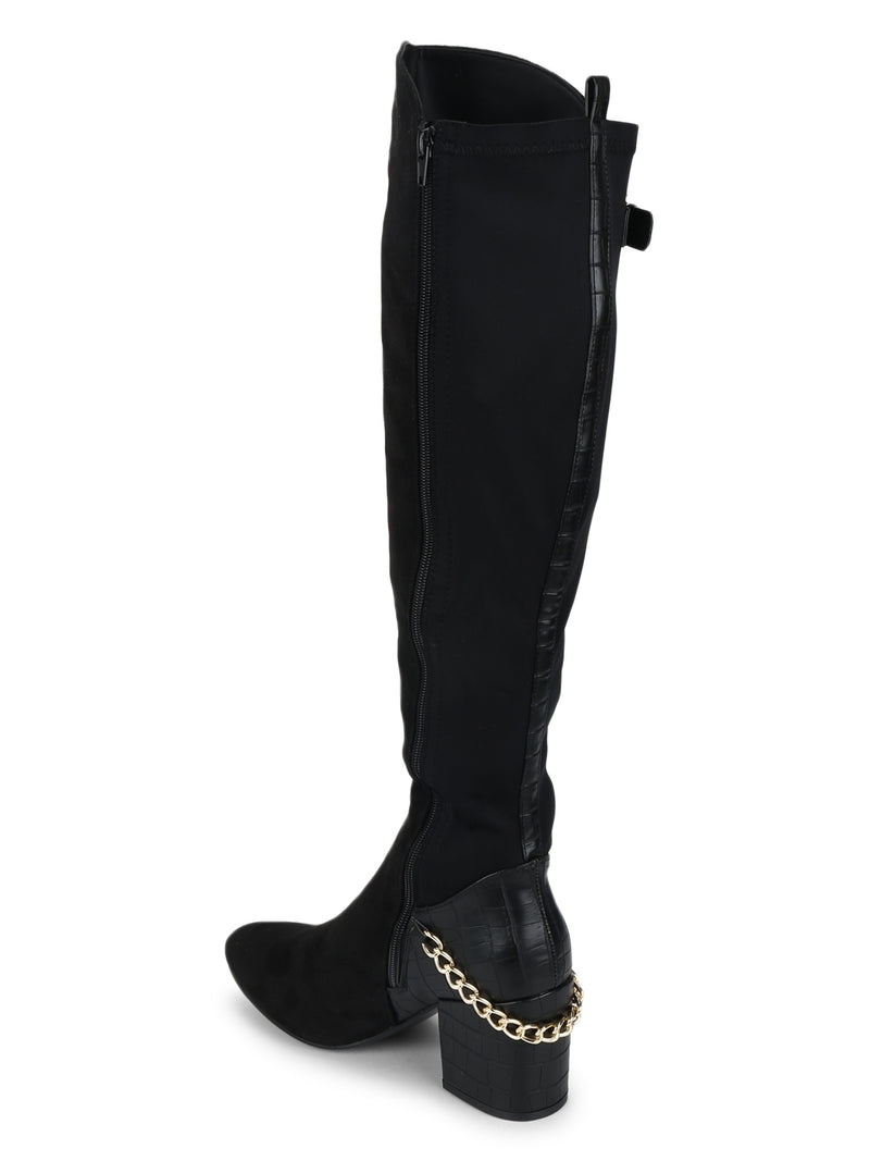 Black Micro Chained Long Boots