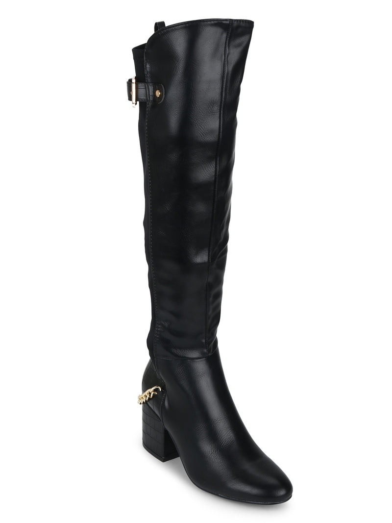 Black Pu Chained Long Boots