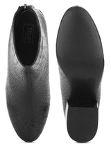 Black Croc PU Back Zipper Low Heel Ankle Boots