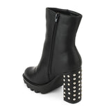 Black Chunky Platfrom Studded Ankle Boot