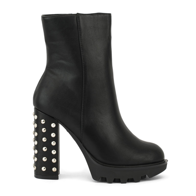 Black Chunky Platfrom Studded Ankle Boot