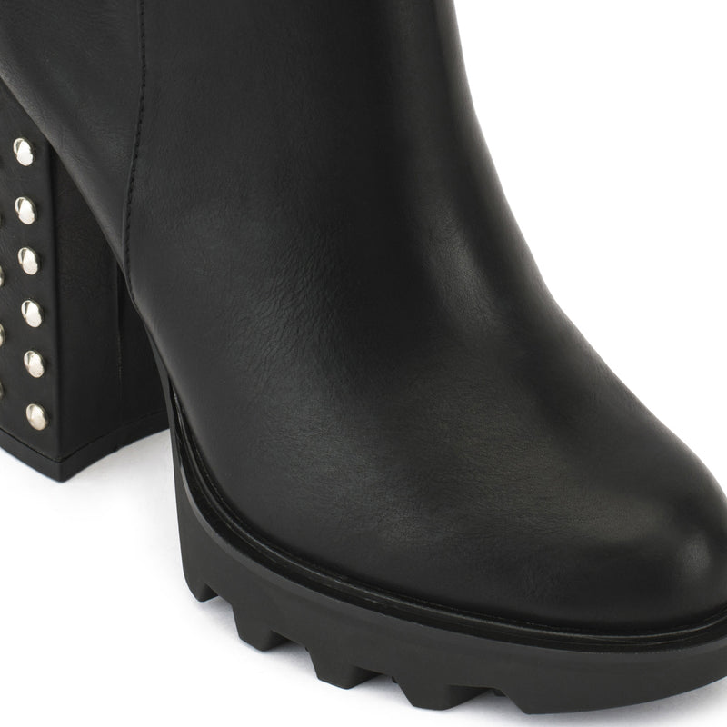 Black Chunky Platfrom Studded Ankle Boot