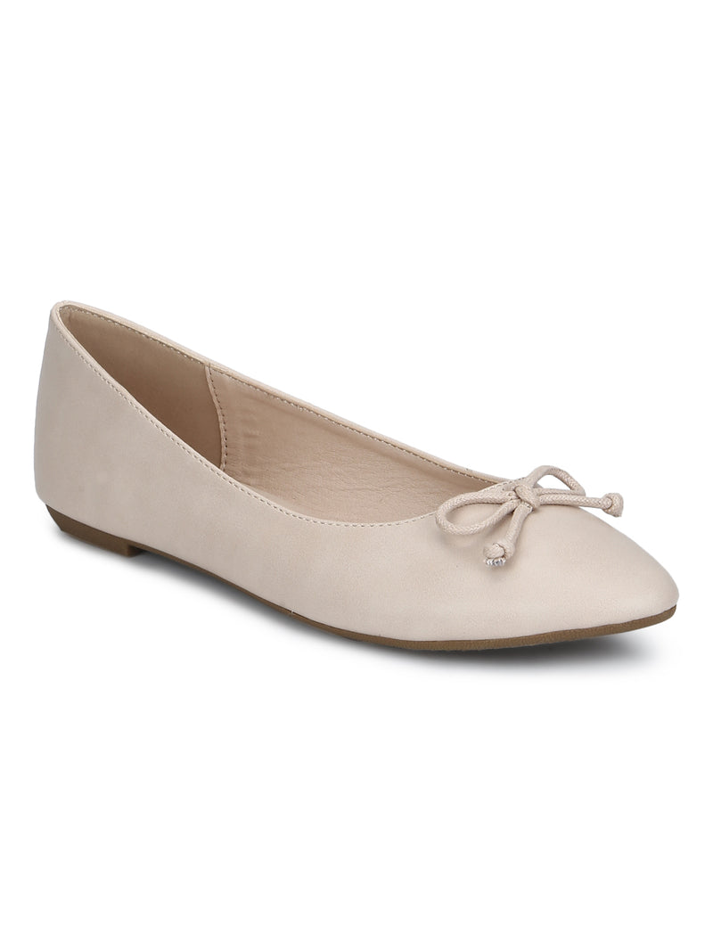 Nude PU Thin Bow Belly Flats