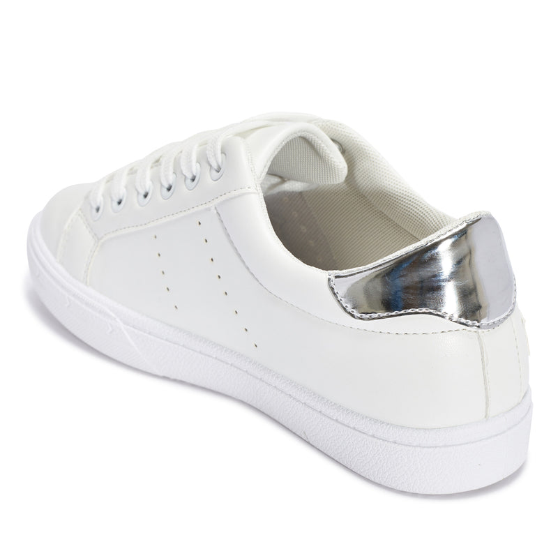 White Silver Star Lace Up Trainers
