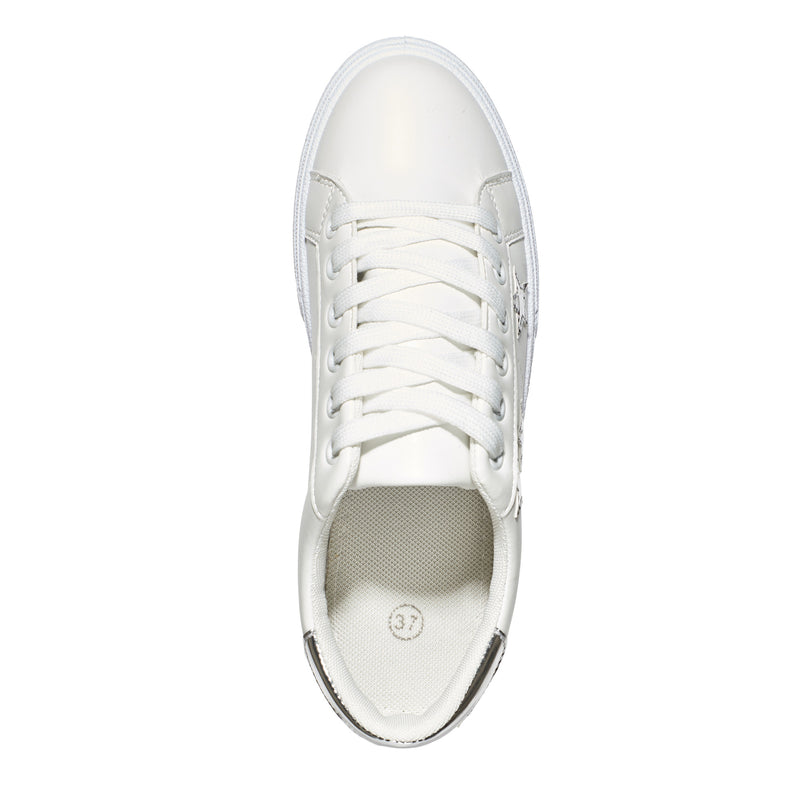 White Silver Star Lace Up Trainers