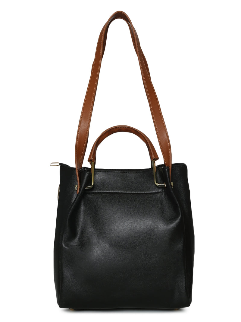 Black Tan PU Shoulder Bag with Side Sling