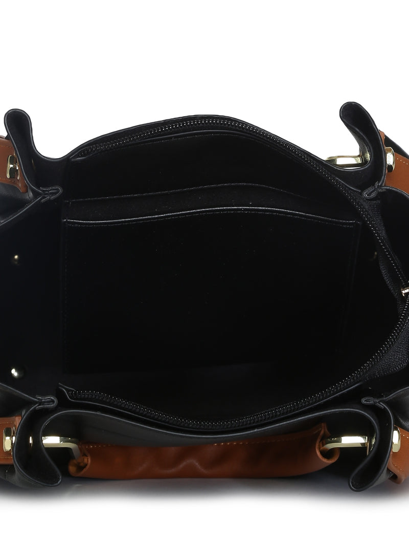 Black Tan PU Shoulder Bag with Side Sling