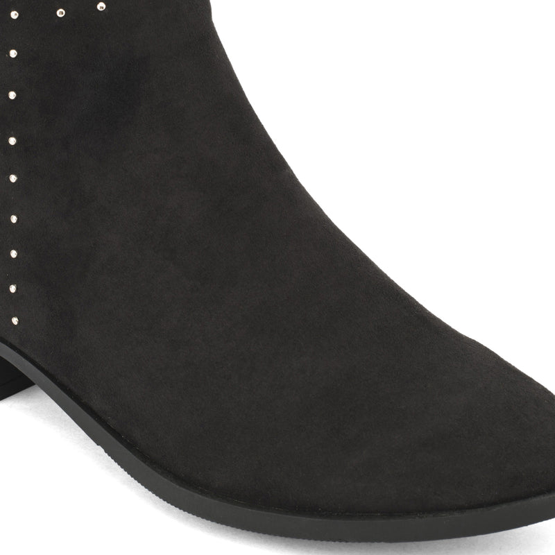 Black Suede Zip Up Stud Ankle Boots