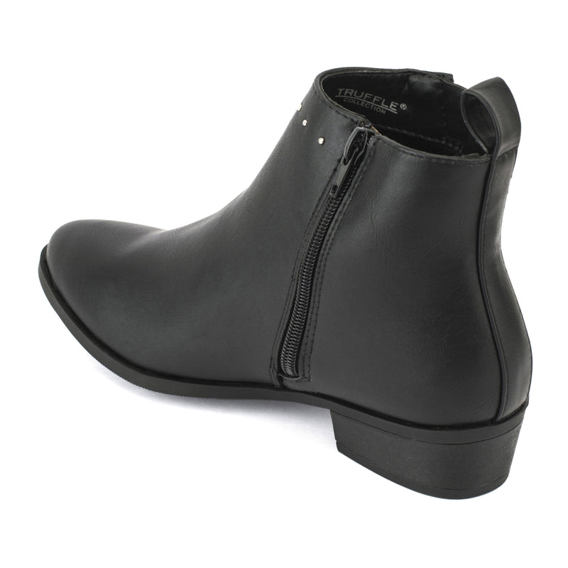 Black Synthetic Zip Up Stud Ankle Boots