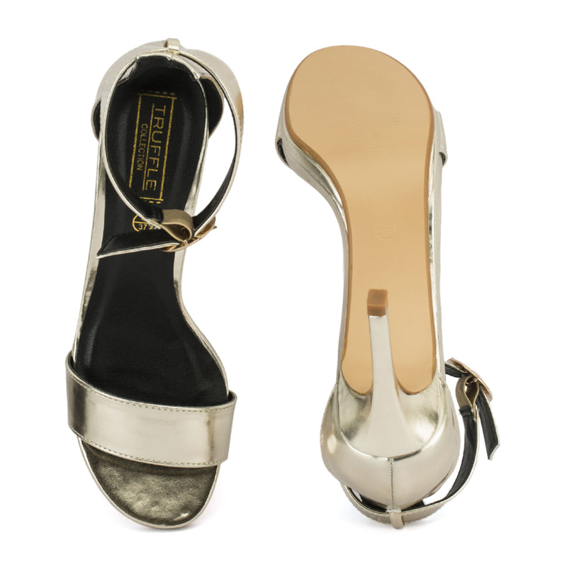 Gold Metalic Low Heel Sandals