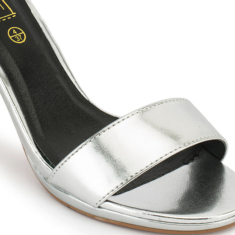 Silver Metalic Low Heel Sandals