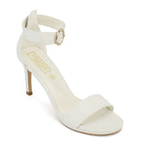 White Synthetic Low Heel Sandals