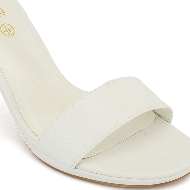 White Synthetic Low Heel Sandals