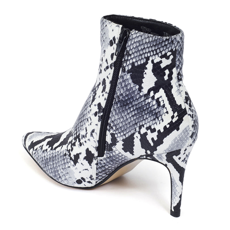 Grey Snake Stiletto Low Heel Ankle Boots