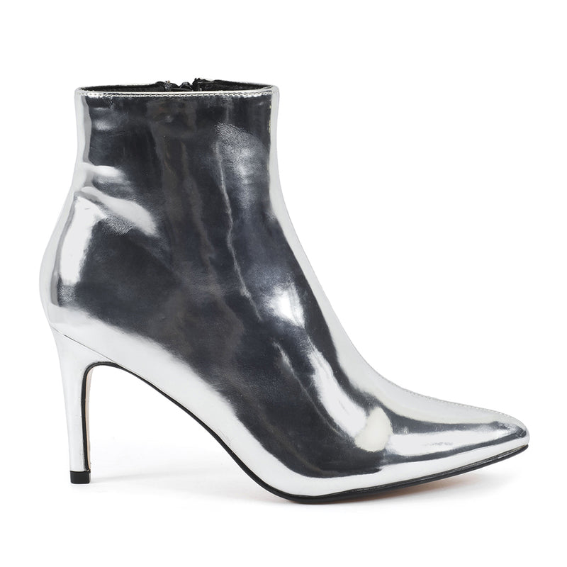 Silver Stiletto Low Heel Ankle Boots