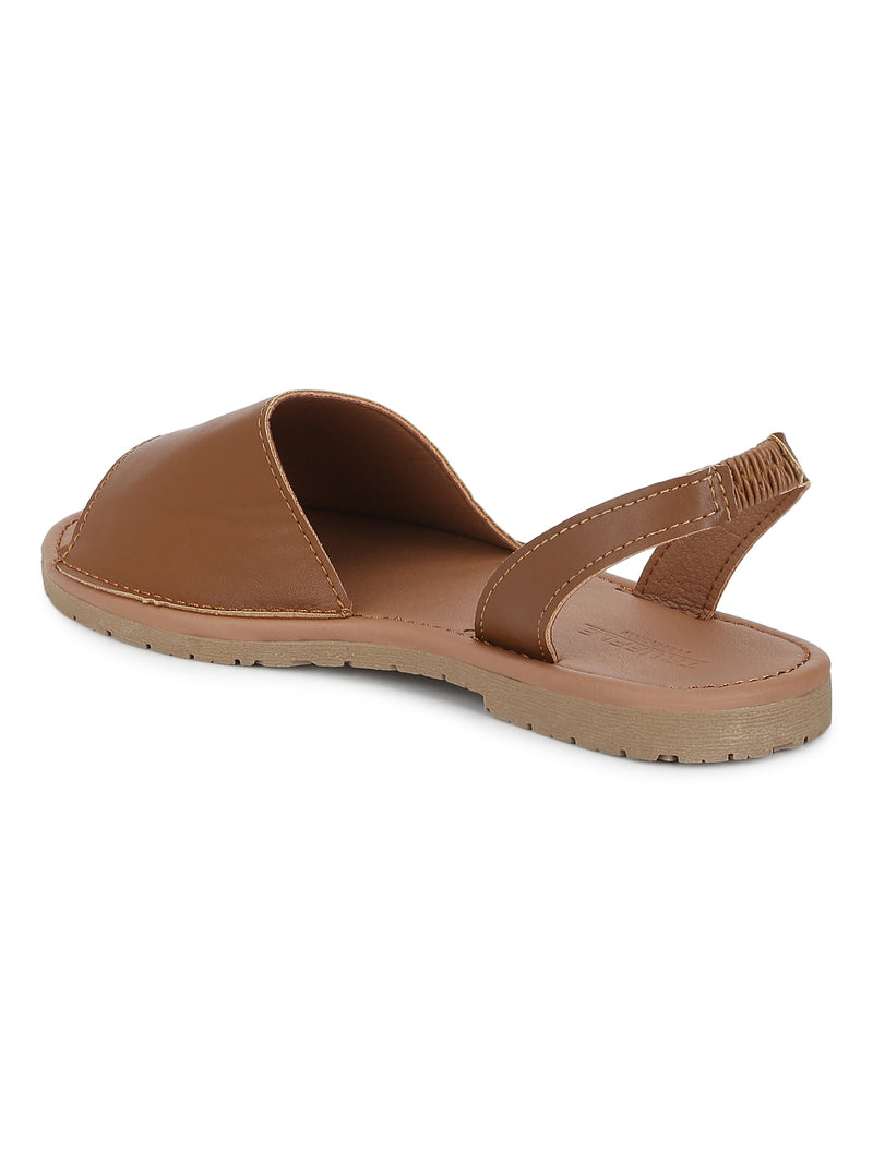 Tan PU Back Sling Open Toe Slip-On Sandals