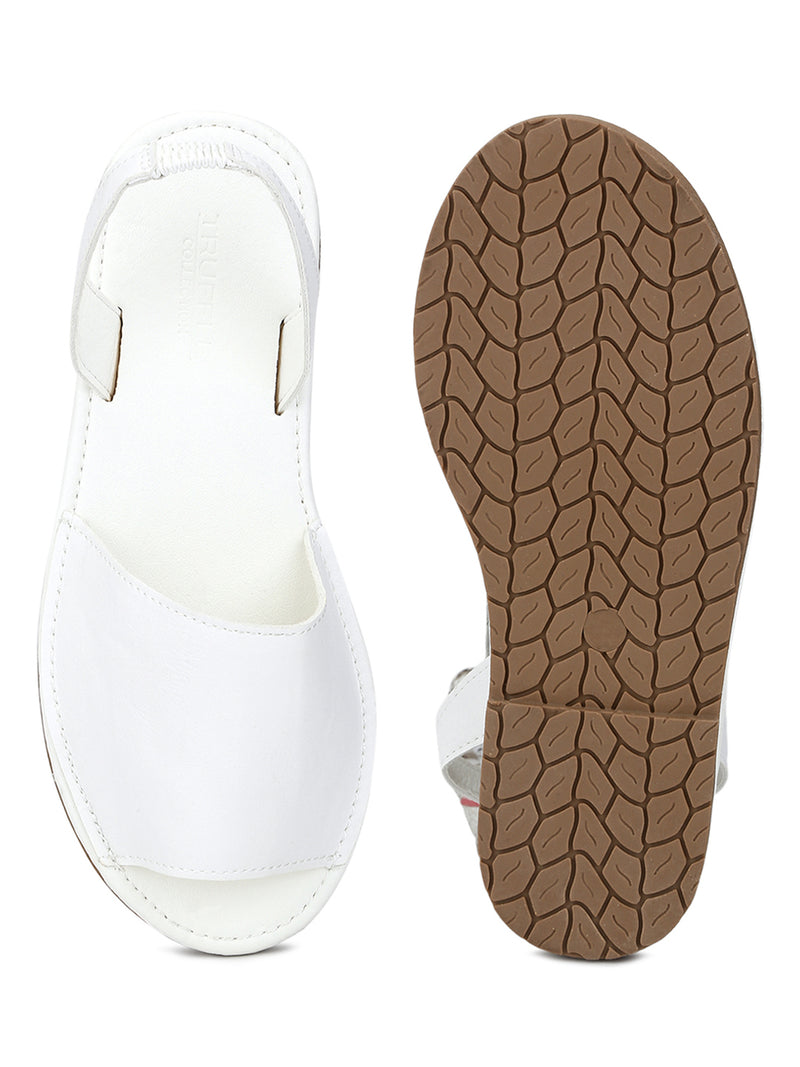 White PU Back Sling Open Toe Slip-On Sandals