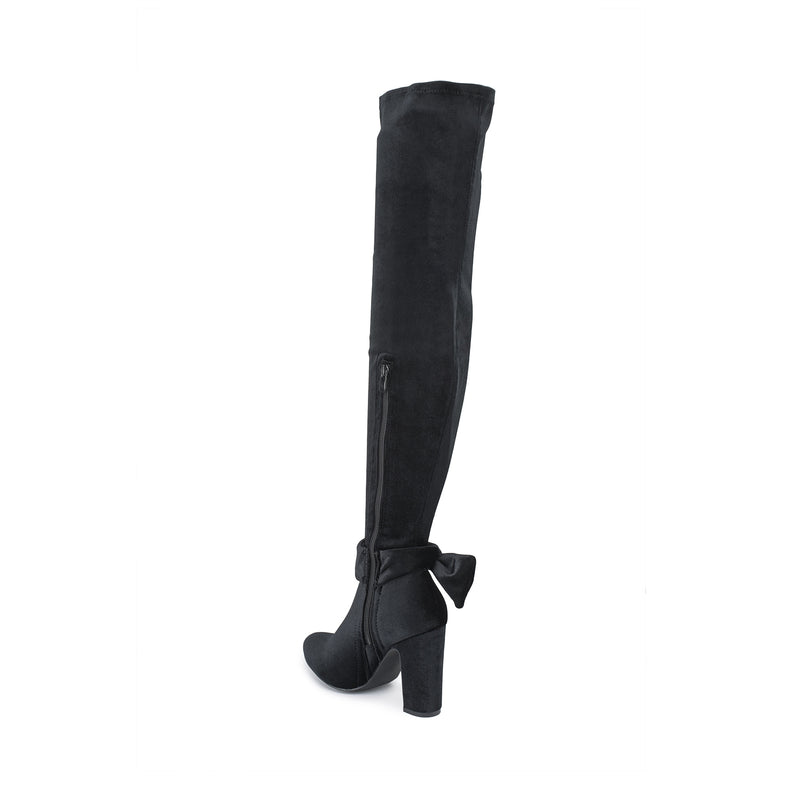 Black Velvet Bow Detail Over The Knee Boot