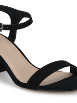 Black Micro Thin Ankle Strap Low Block Heels