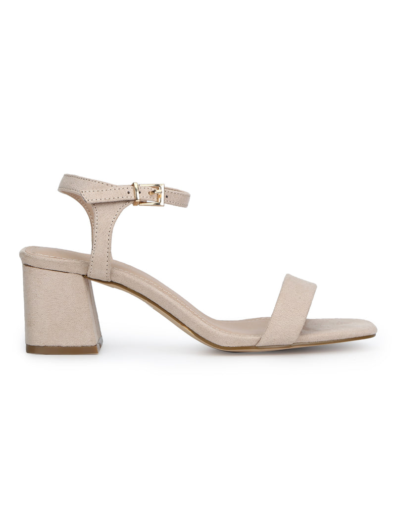 Nude Micro Thin Ankle Strap Low Block Heels