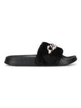 Black Fabric And Chain Detailed Slip-On Flats