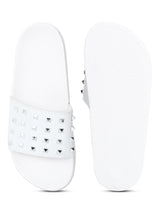 White PU Studded Slip-On Flats