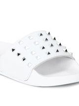 White PU Studded Slip-On Flats