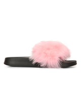 Pink Black Fur Sliders