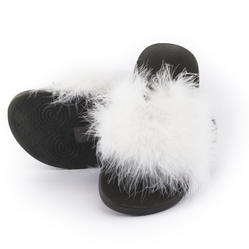 Black White Feather Flat Sliders