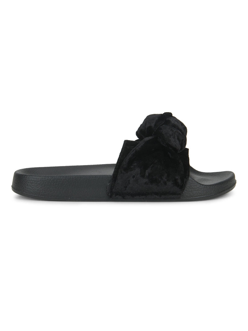 Black Velvet Knot Slip-on Flats