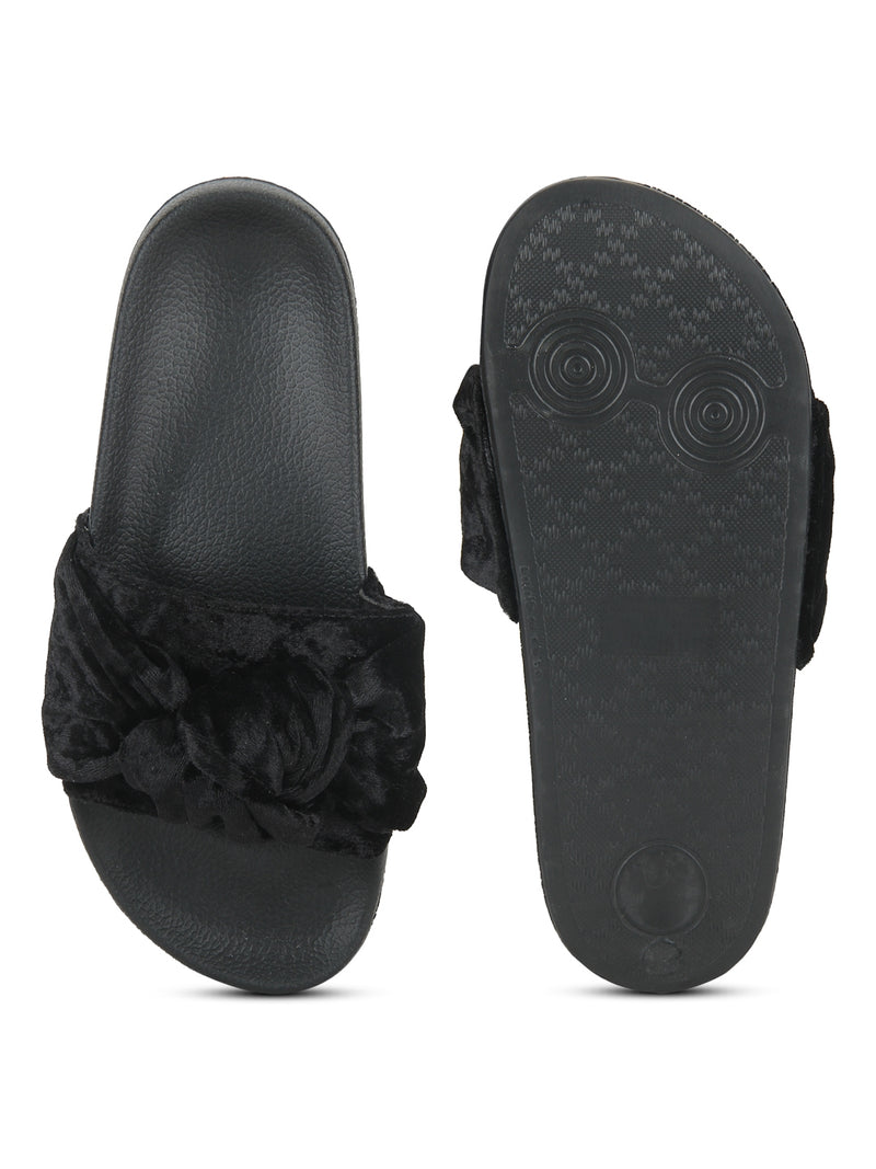 Black Velvet Knot Slip-on Flats