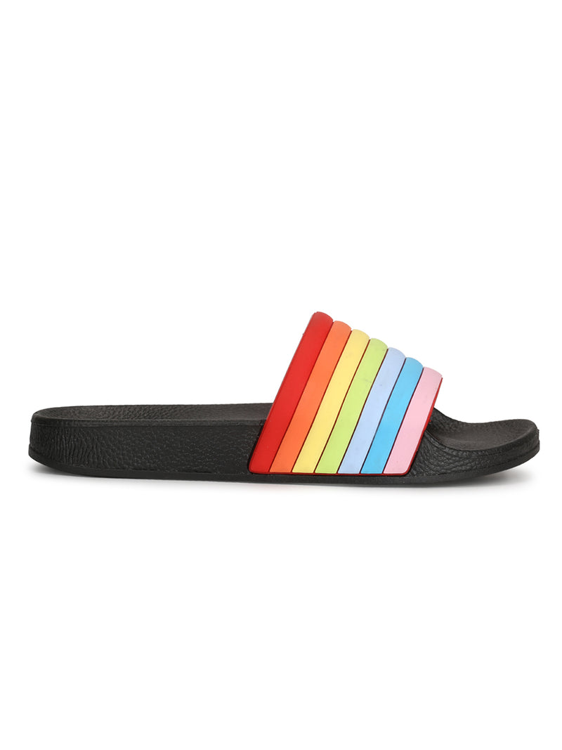 Black PVC Rainbow Strap Slip-on Flats