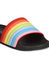 Black PVC Rainbow Strap Slip-on Flats