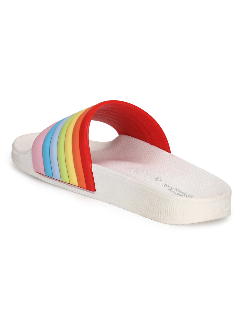 White PVC Rainbow Strap Slip-on Flats
