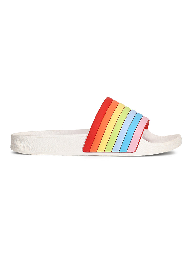 White PVC Rainbow Strap Slip-on Flats