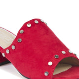 Red Studded Low Heel Mules