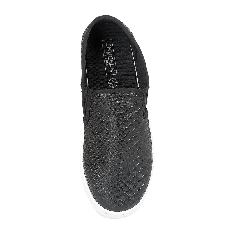 Black Croc Pu Flat Shoes