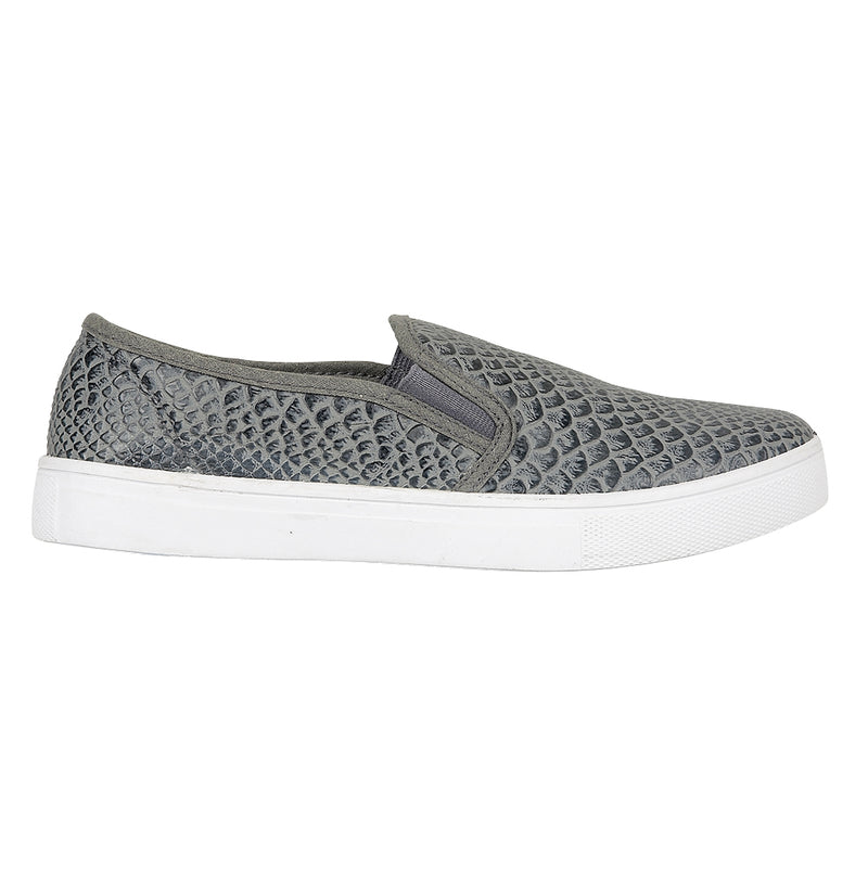 Grey Croc Pu Flat Shoes