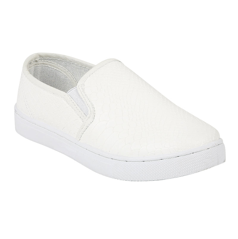 White Croc Pu Flat Shoes