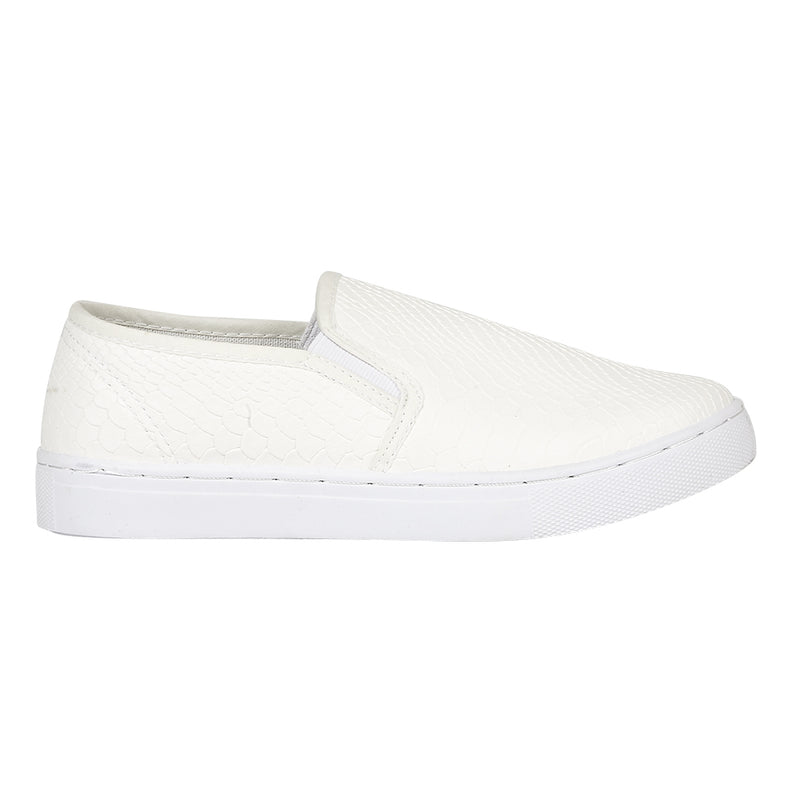 White Croc Pu Flat Shoes