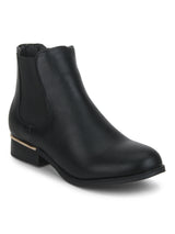Black Pu Round Toe Flat Ankle Length Boots