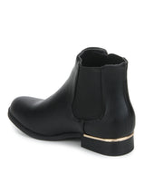 Black Pu Round Toe Flat Ankle Length Boots