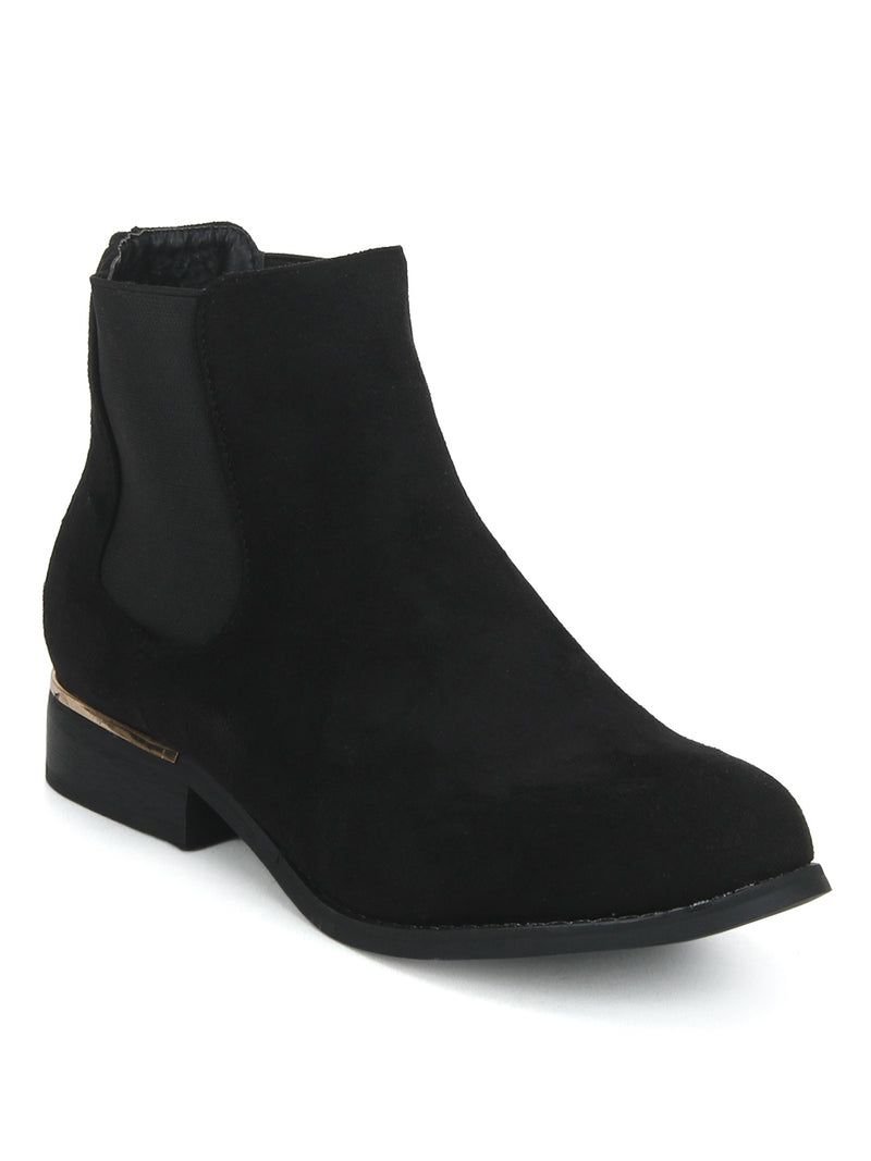 Black Su Round Toe Flat Ankle Length Boots