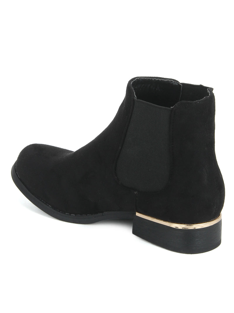 Black Su Round Toe Flat Ankle Length Boots