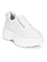 White PU Chunky Lace-Up Sneakers