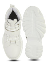 White PU Cleated Platform Lace-Up Sneakers