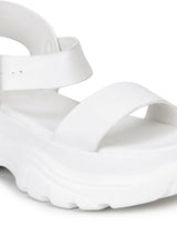 White PU Cleated Bottom Platform Wedges