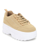 Sand Micro Cleated Bottom Flatform Lace-Up Sneakers